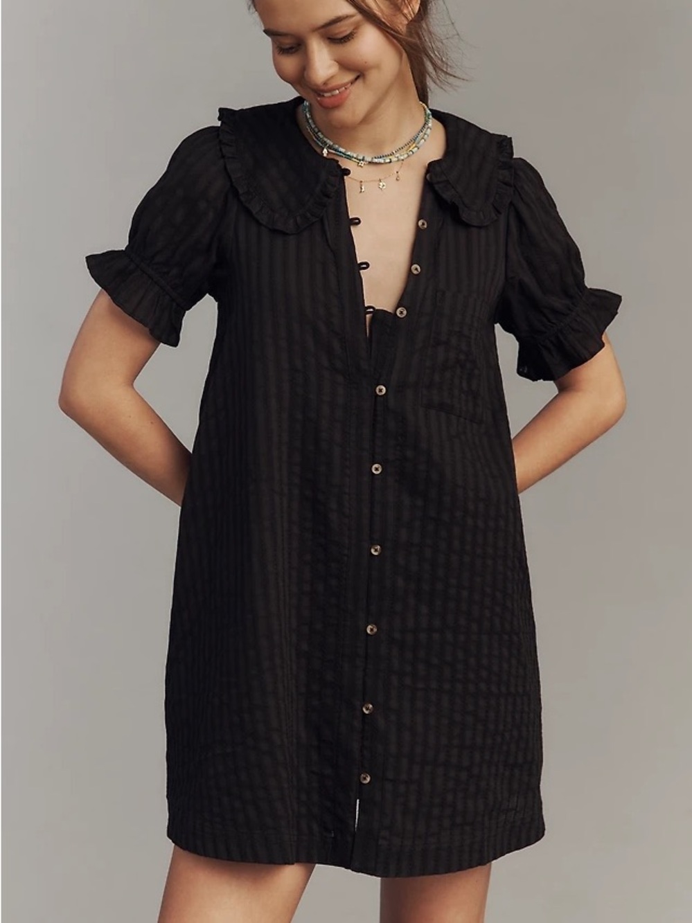 Pilcro Anthropologie The Kiera Mini Black Cotton Dress Size Small